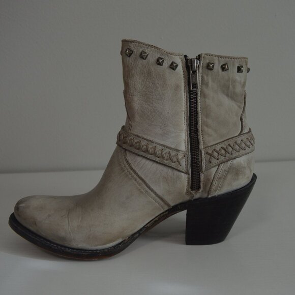 Lucchese Harness Ani Studded Distressed White Western Booties - Picture 10 of 15